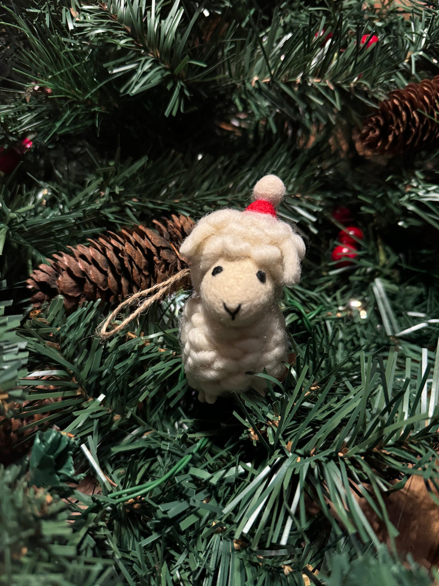 Fluffy Sheep with Christmas Hat